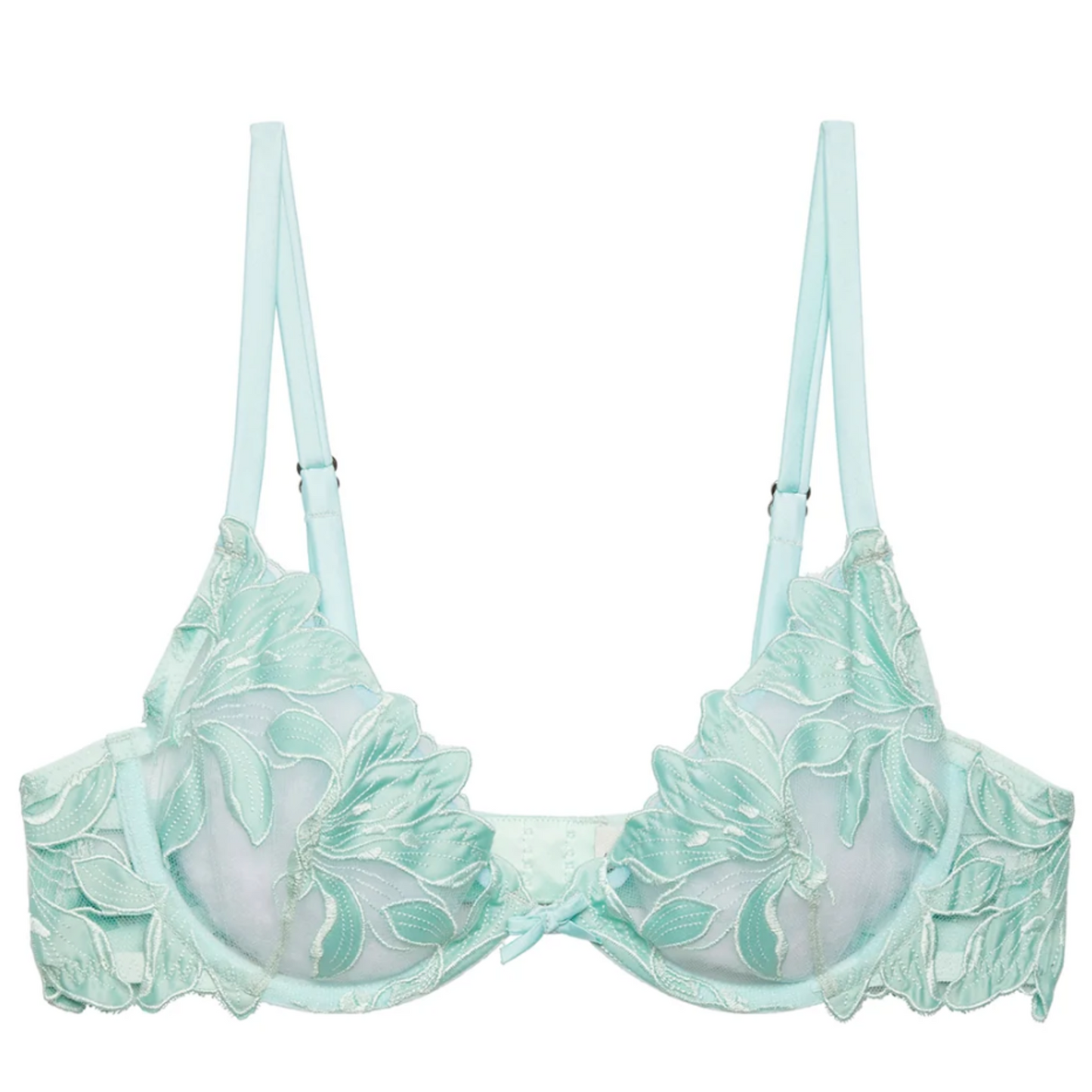 Fleur du Mal Lily Embroidery Plunge Demi Bra - Spearmint