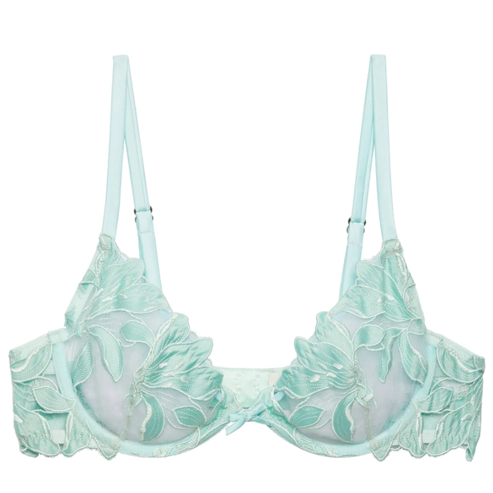 Fleur du Mal Lily Embroidery Plunge Demi Bra - Spearmint