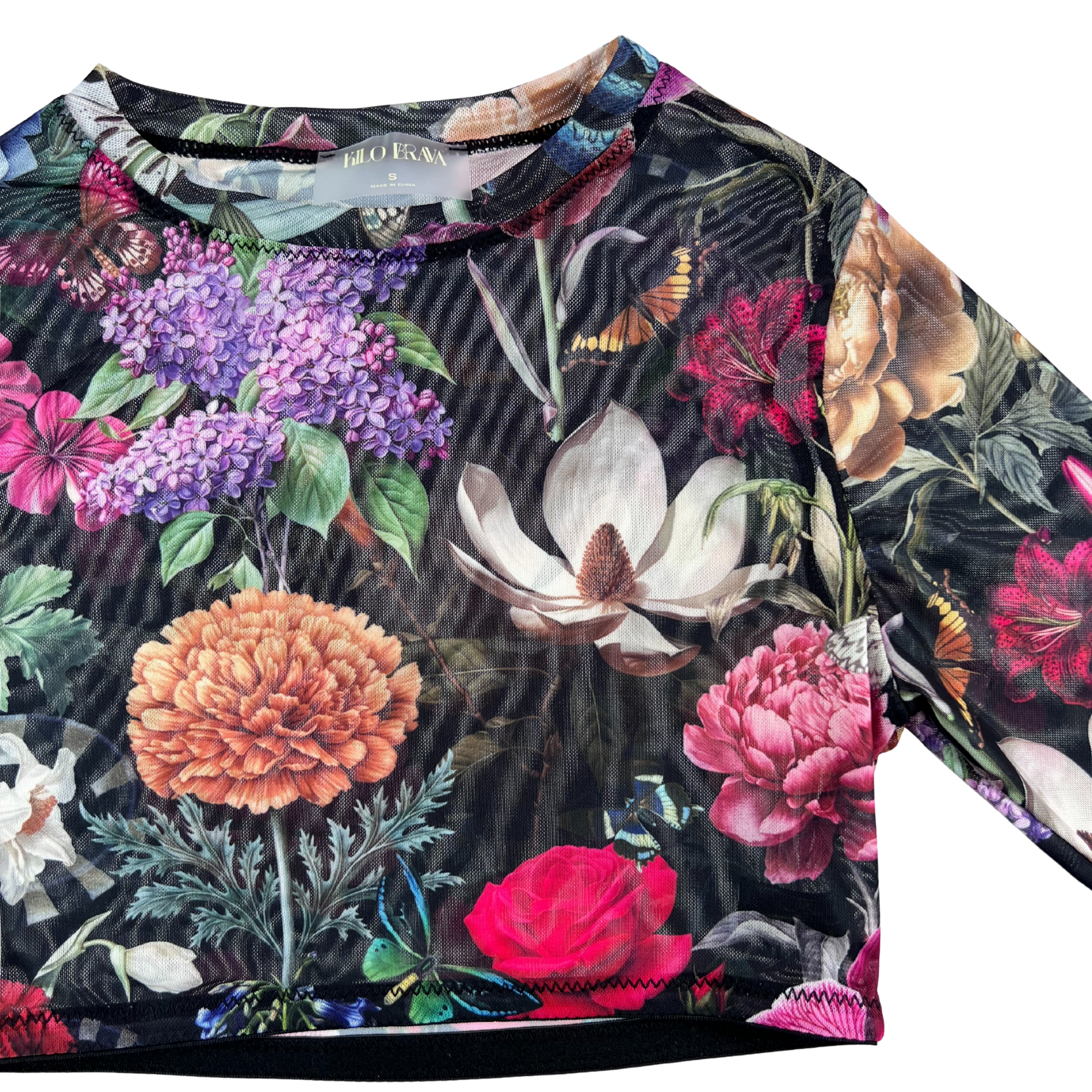Kilo Brava Floral Mesh Long Sleeve Crop