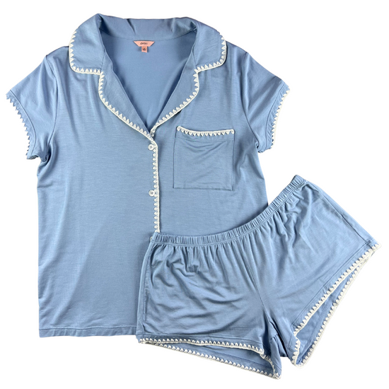 Eberjey Frida Whip Stitch Short PJ Set - Blue Ivory