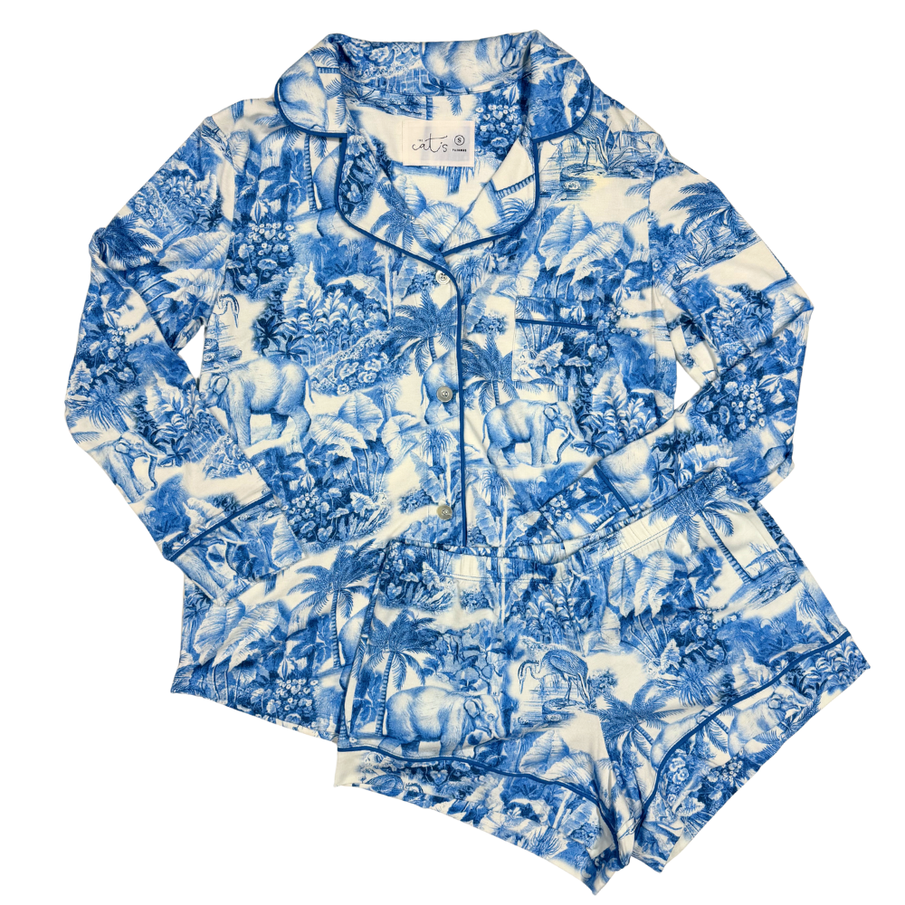 color: Blue Palm Grove Toile