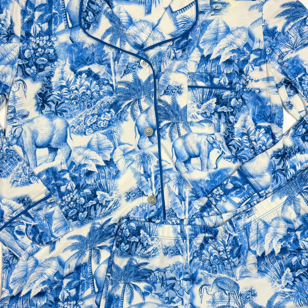 color: Blue Palm Grove Toile