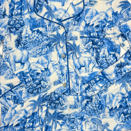 color: Blue Palm Grove Toile