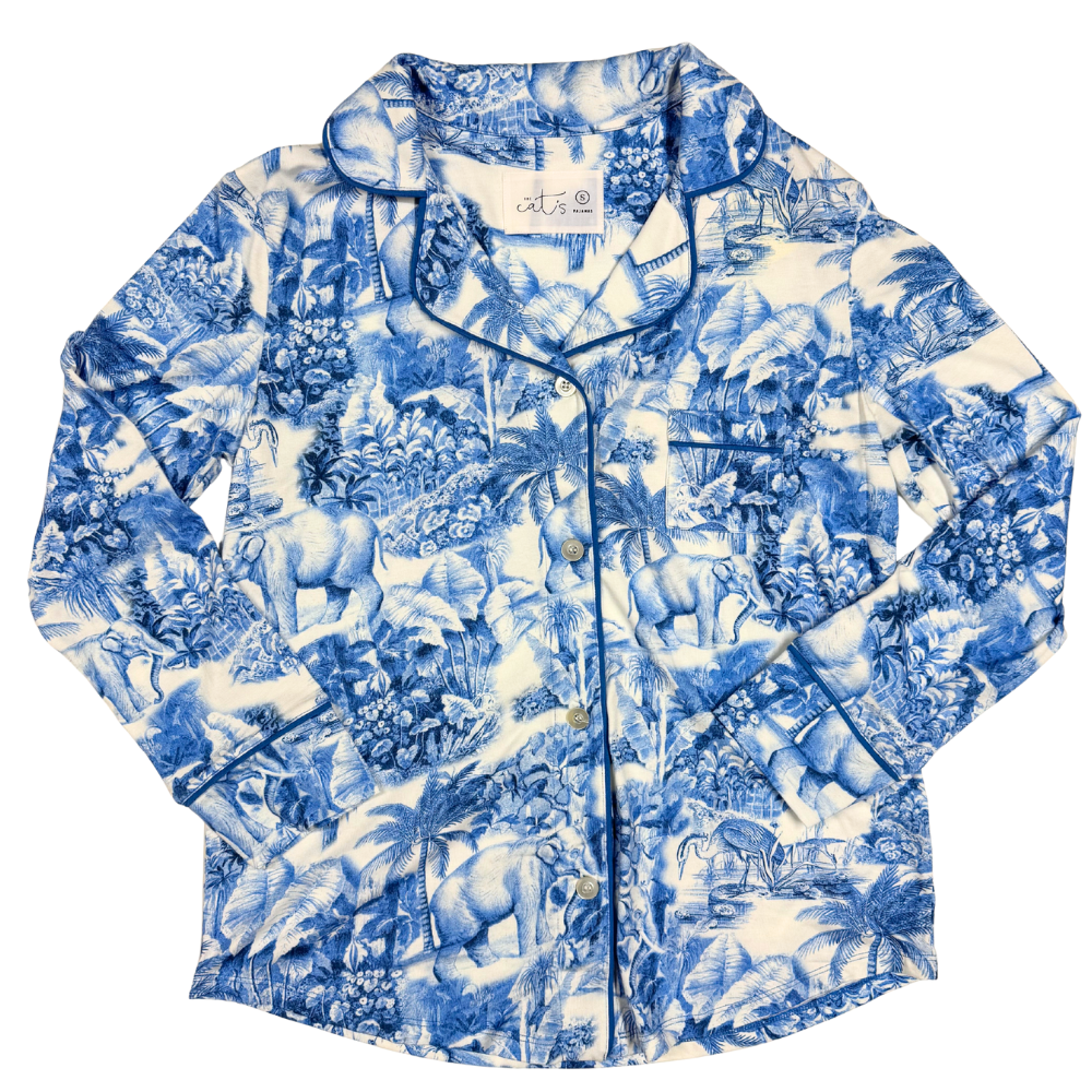 color: Blue Palm Grove Toile
