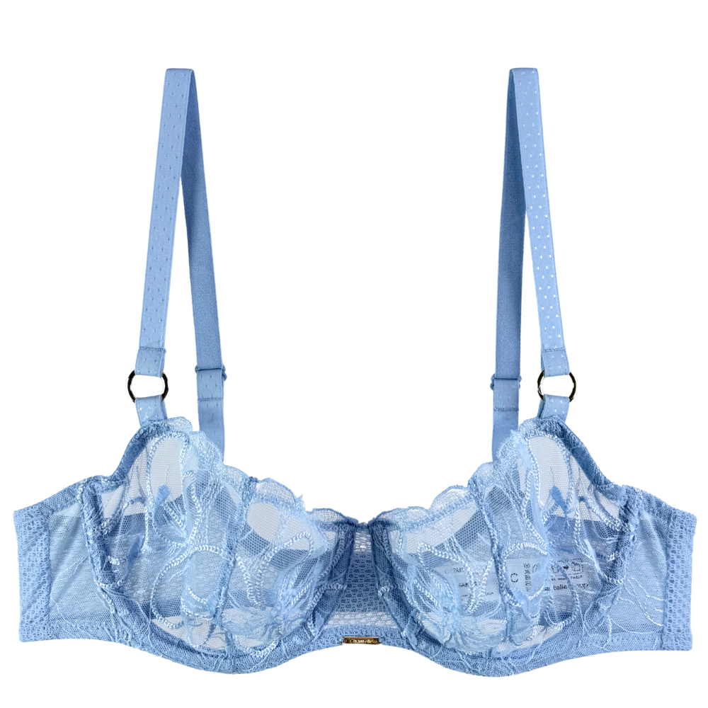 blue bra on white background