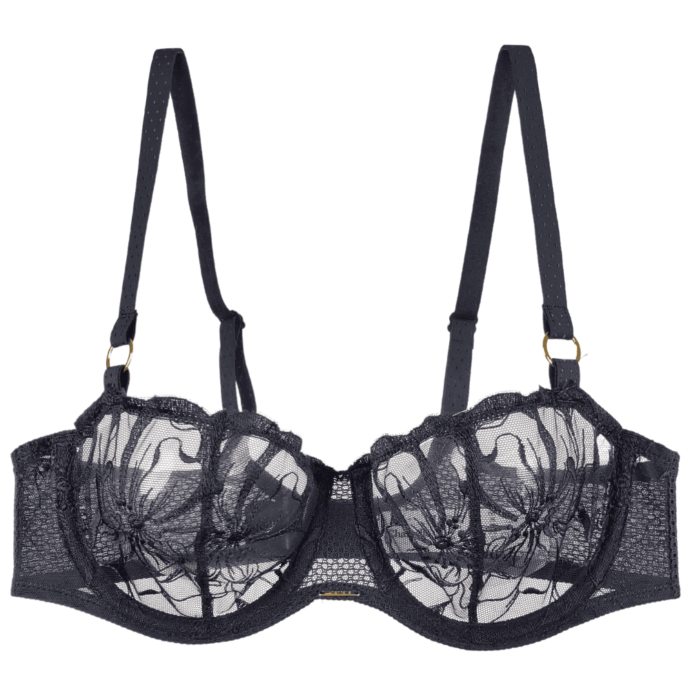 Chantelle Fleurs Demi Bra in black, front view on a white background, close-up.