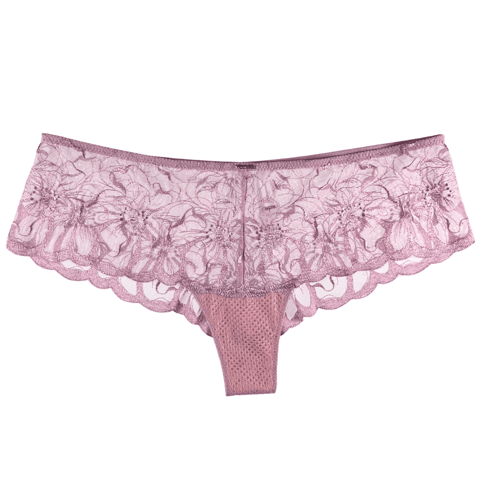 Chantelle Fleurs hipster in authentic pink, front view on white background, close-up.