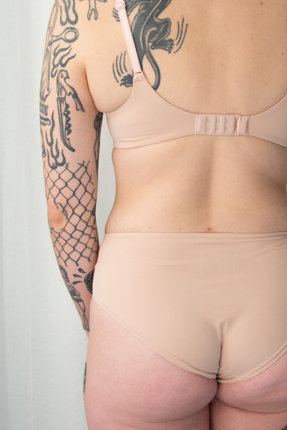 Chantelle norah chic hipster in rose, back view on a model, close-up.