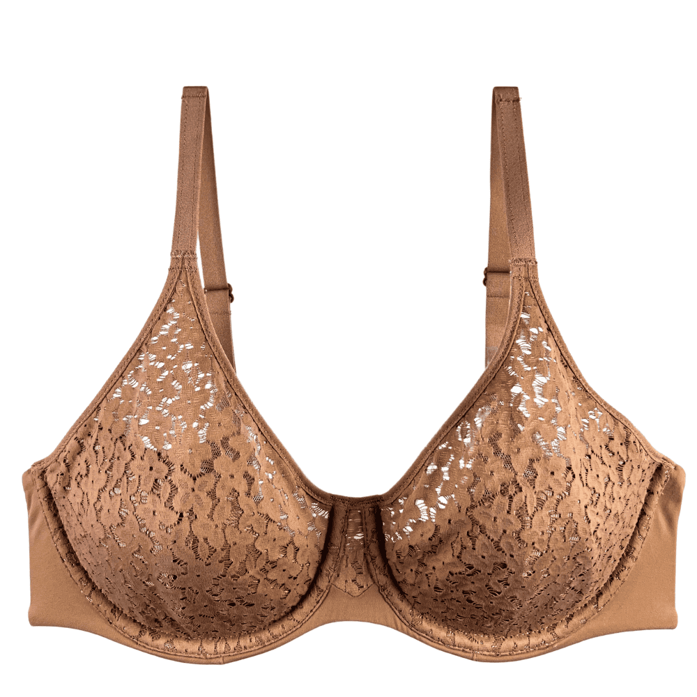 Chantelle norah comfort underwire bra in nude blush coffee latte, front view on a white background, close-up.