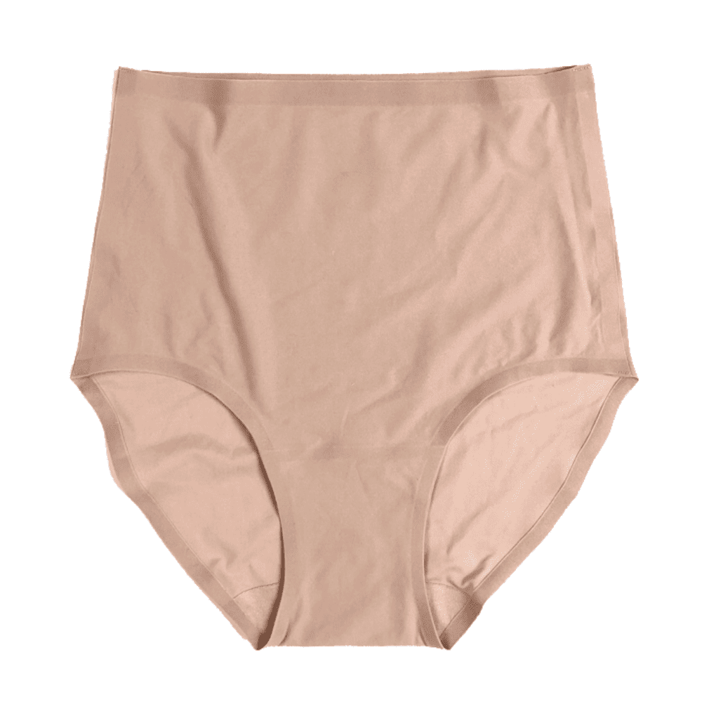 Chantelle soft stretch high rise brief in ultra nude, front view on a white background, close-up.