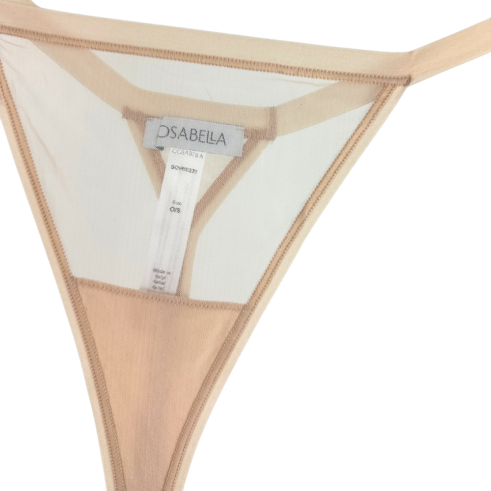 Beige thong with Osabella label on a white background