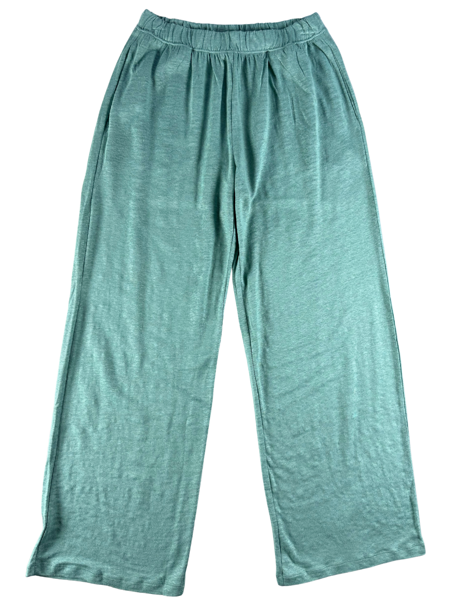 Teal pants on a white background