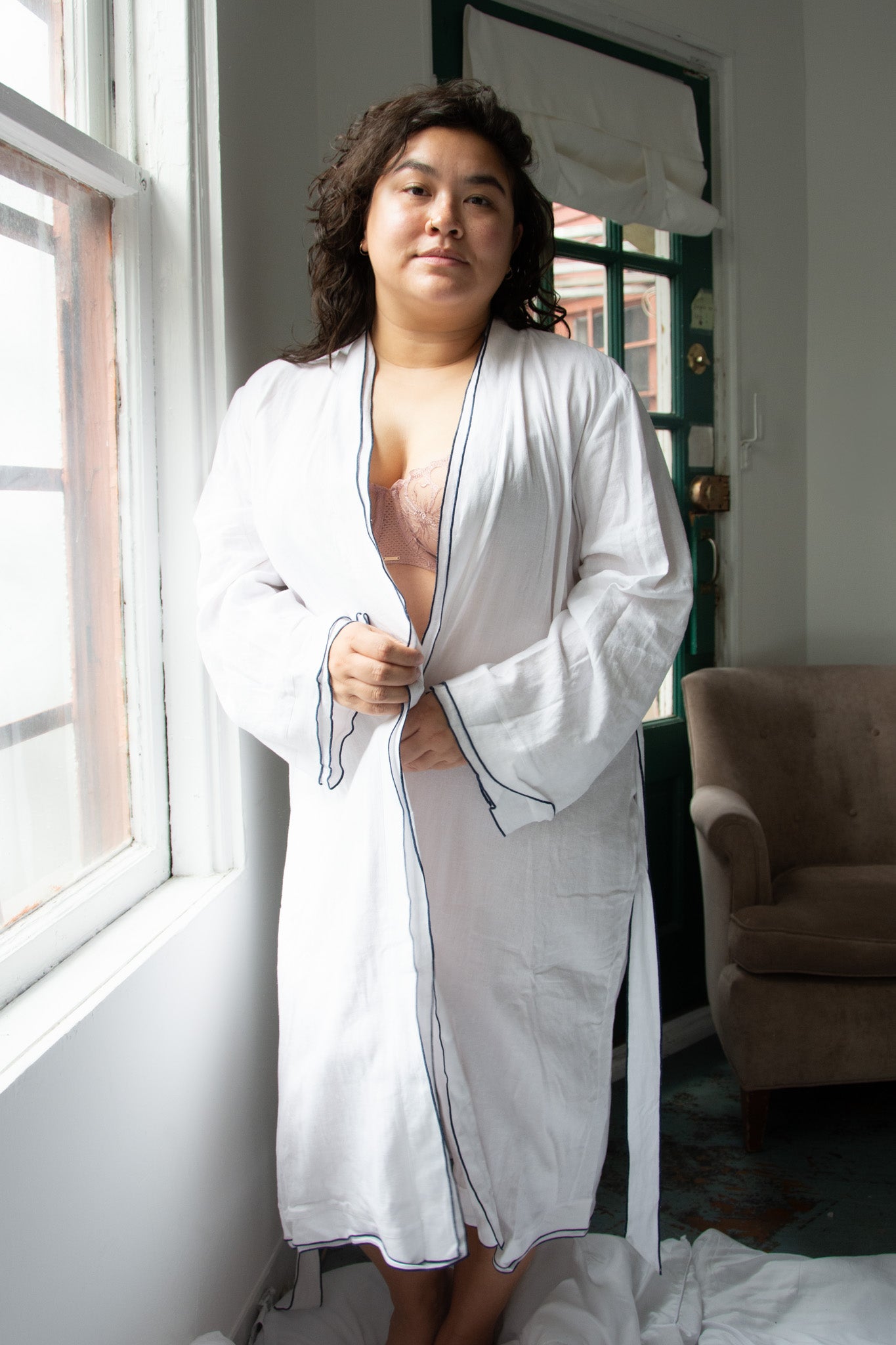 Eberjey Linen Blend Long Sleeve Robe