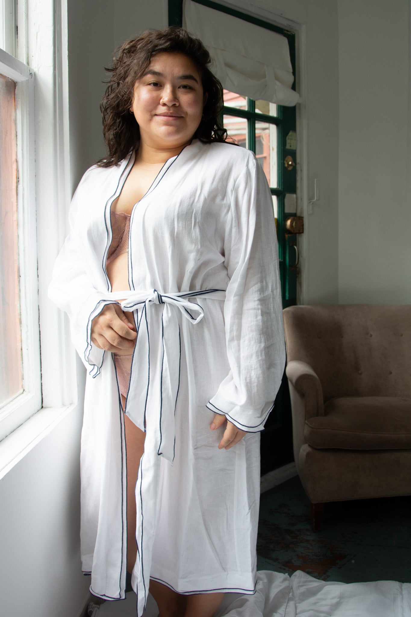 Eberjey Linen Blend Long Sleeve Robe