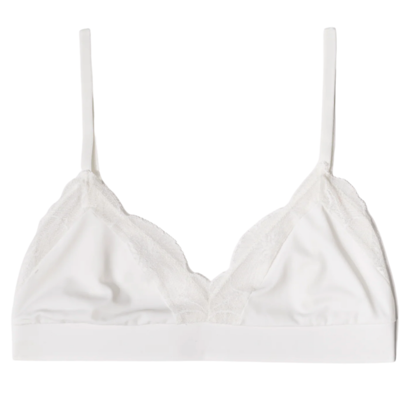 White bikini top with thin straps on a white background
