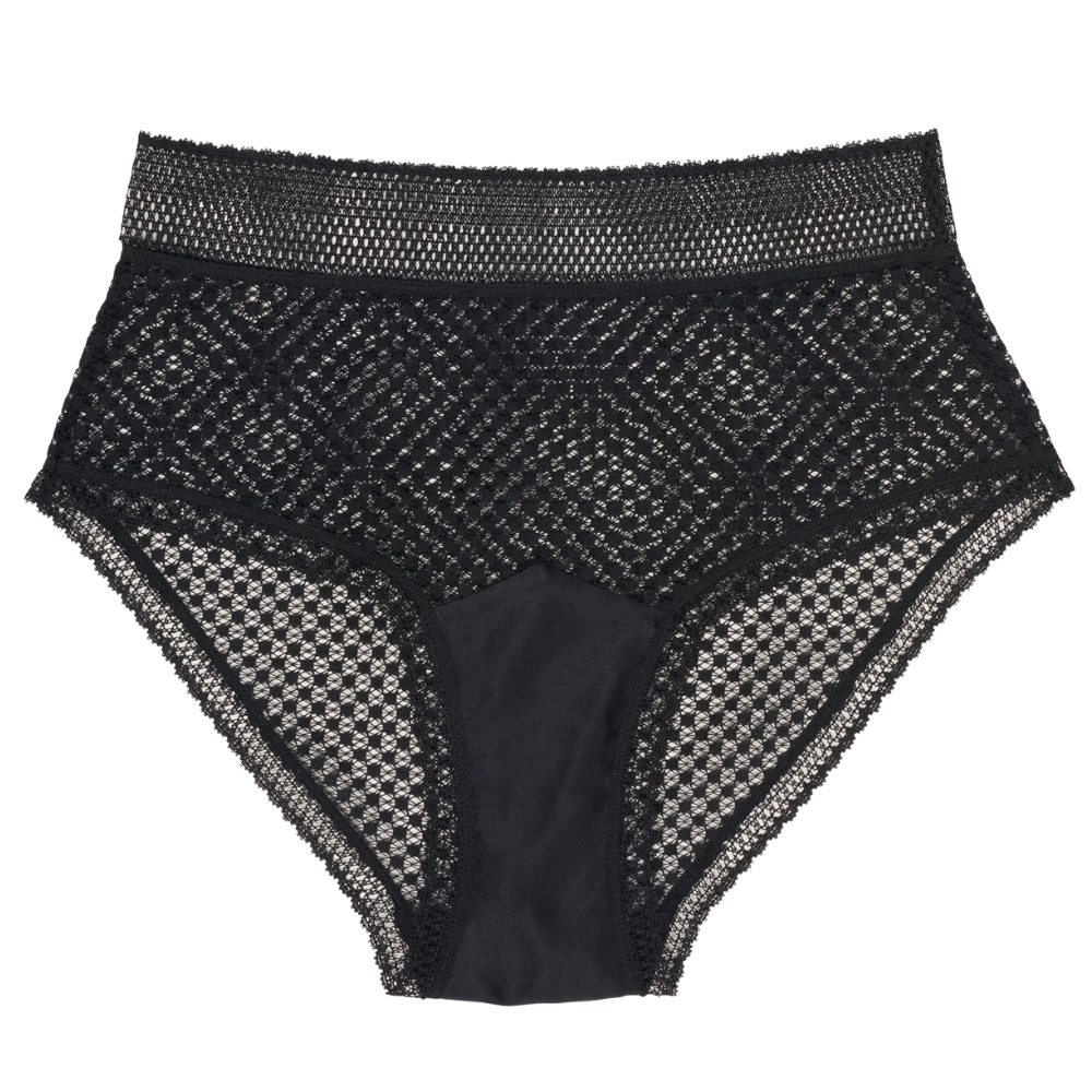 Black fishnet underwear on a white background