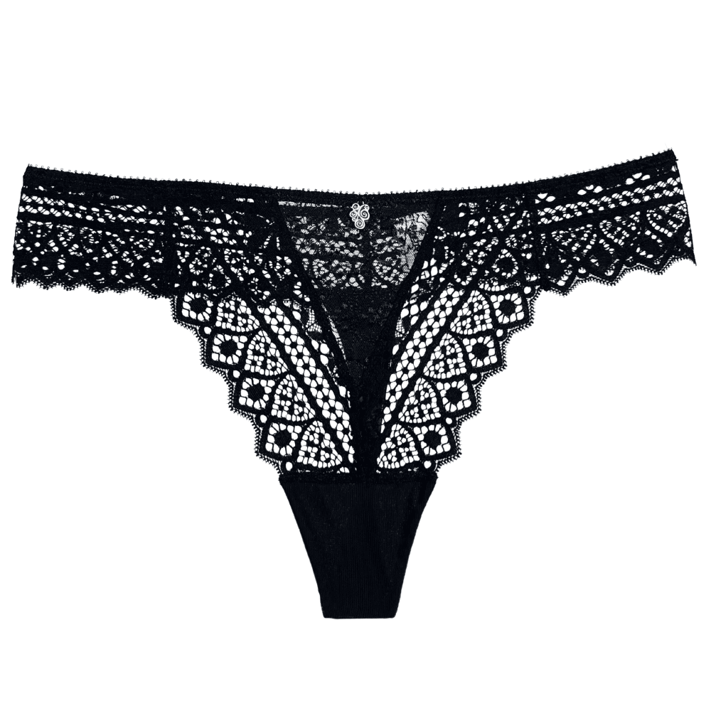 Empreinte cassiopee thong in black, white background.