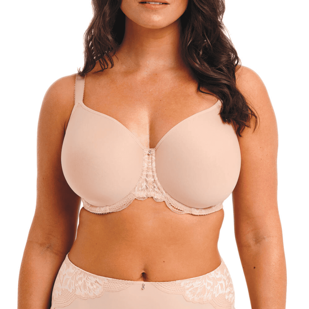 Fantasie emmaline spacer moulded bra in natural beige on a model front view.