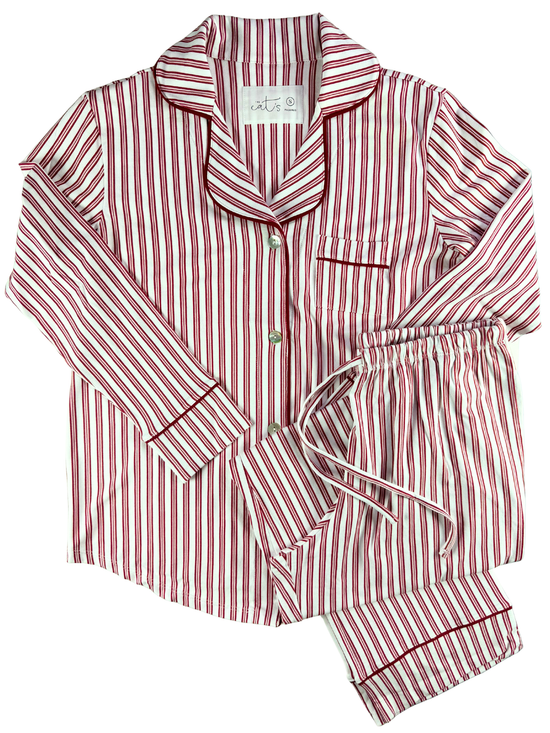 The Cat's Pajamas Holiday Stripe Pima Knit Long Sleeved Pajama