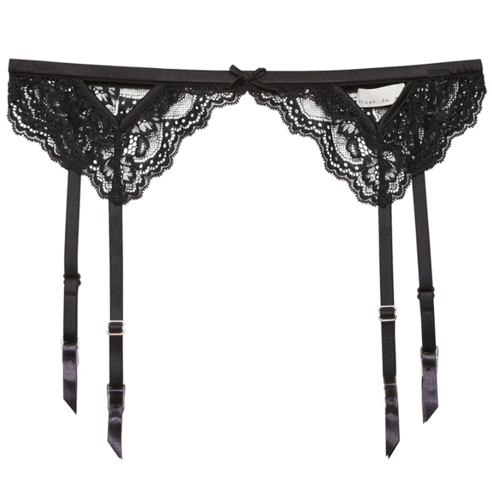 Black lace garter belt with suspenders on a white background