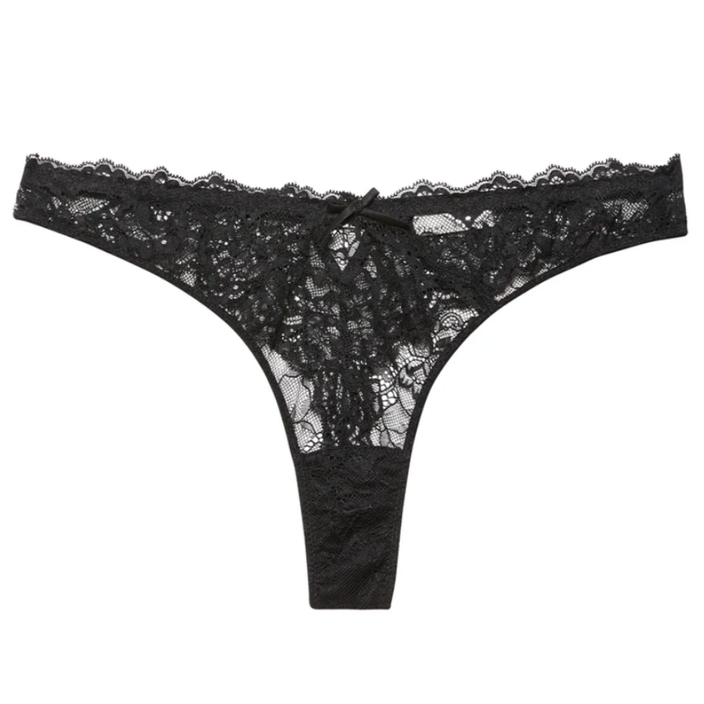 Black lace thong on a white background