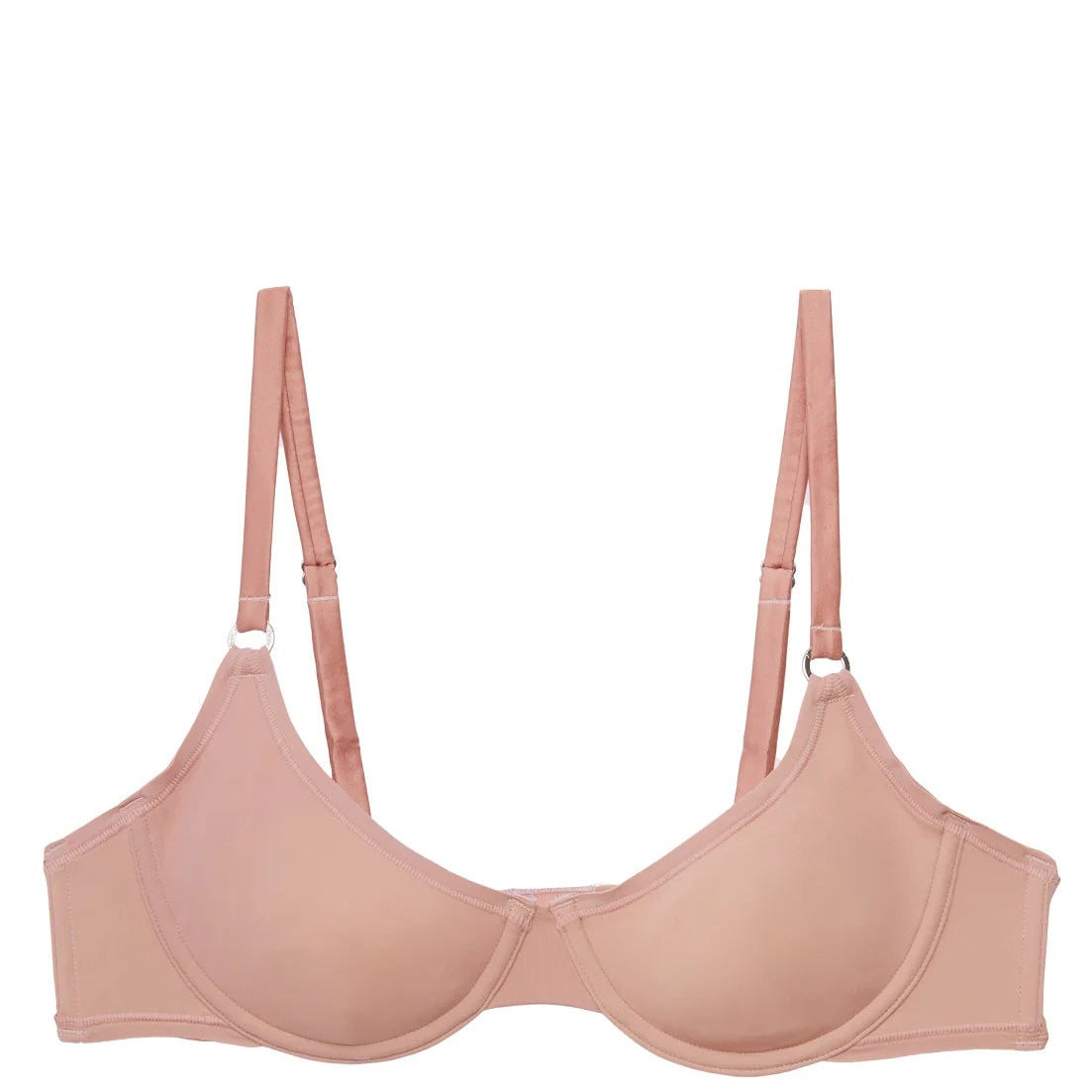 beige unlined demi bra with silver hardware against a white background.