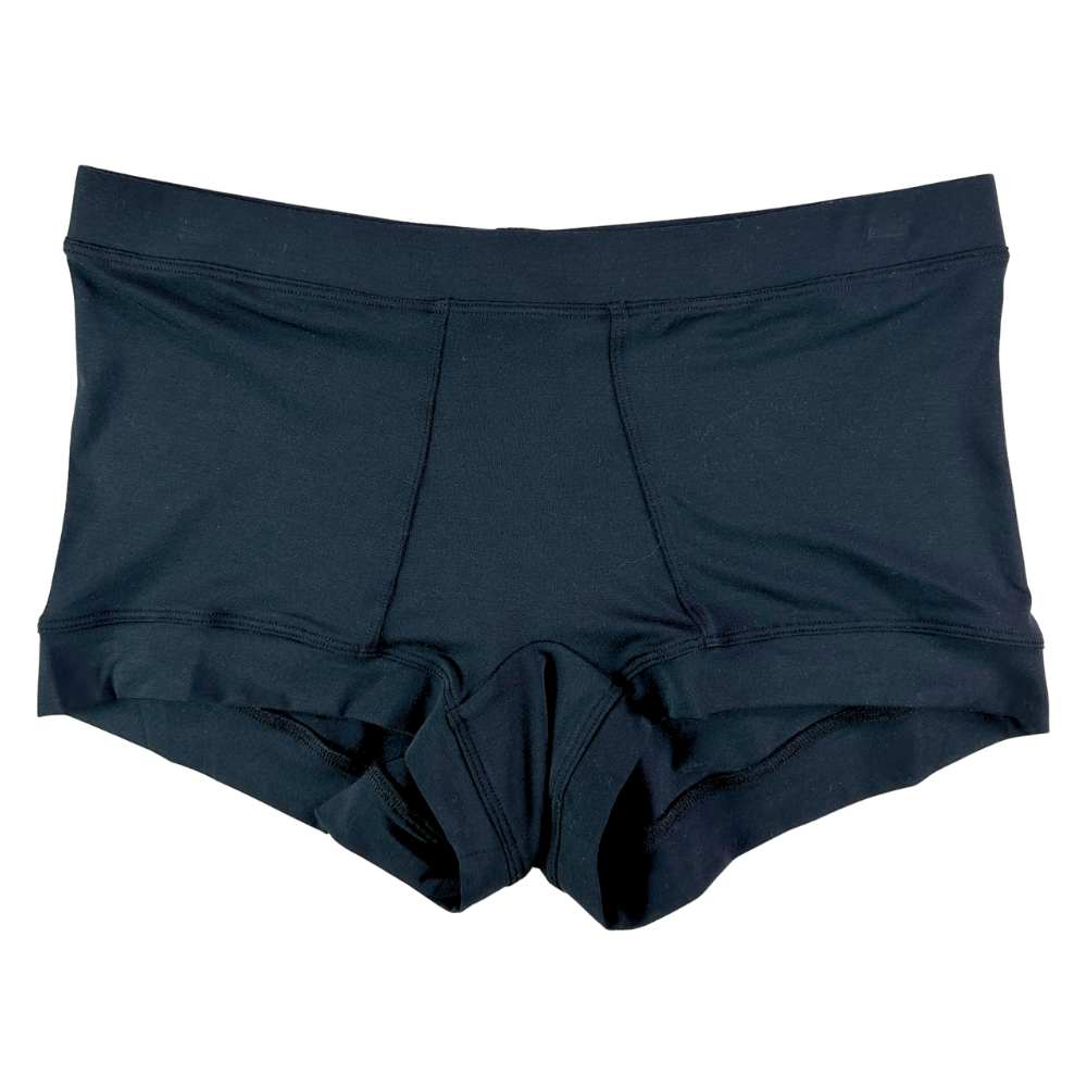 A pair of men's low-rise briefs in a solid dark navy blue, displayed flat against a plain white background.