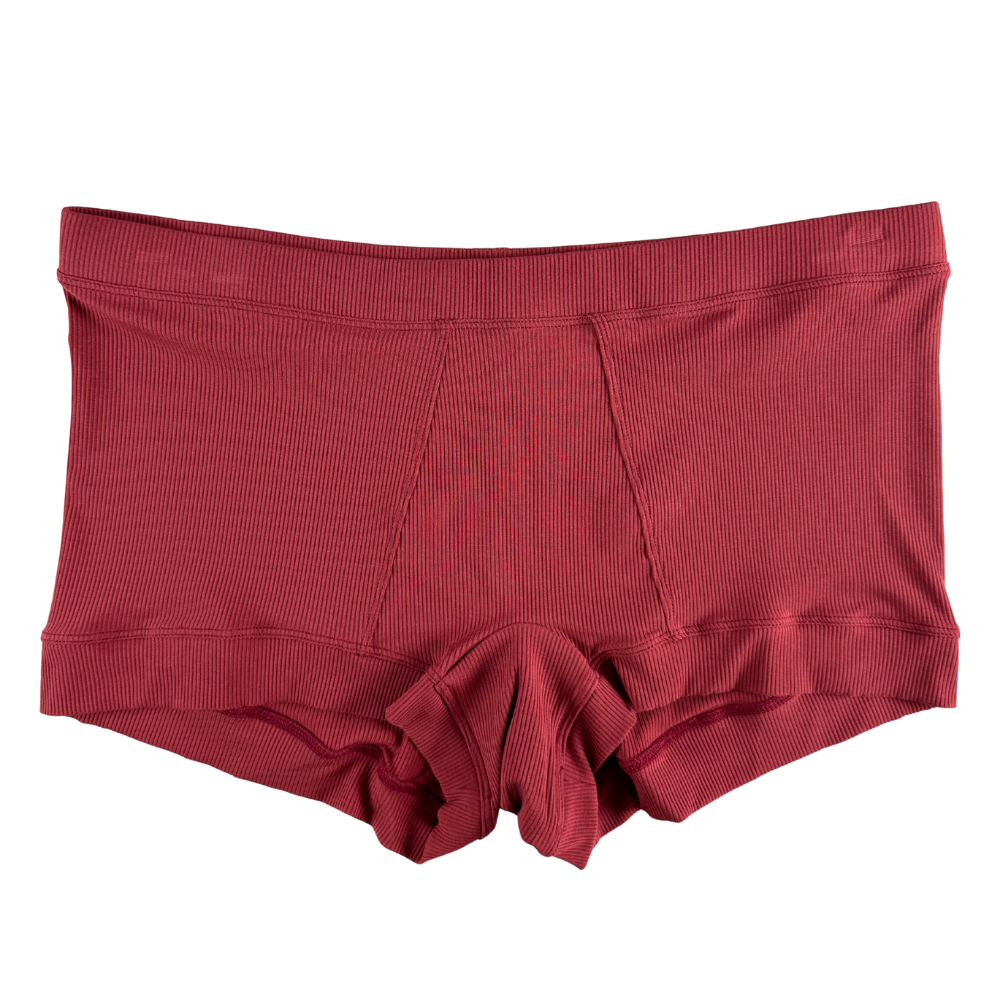Red ribbed shorts on a white background