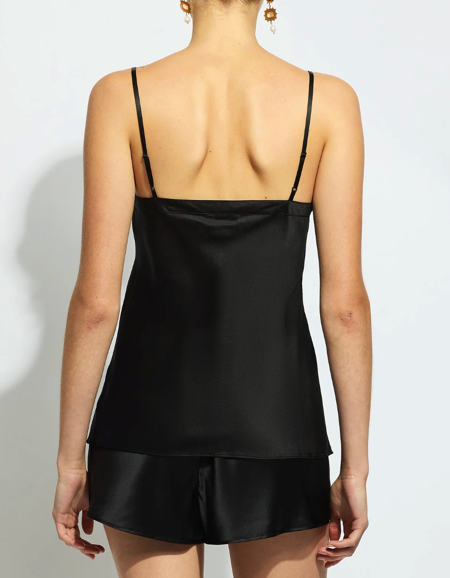 back of black camisole on body