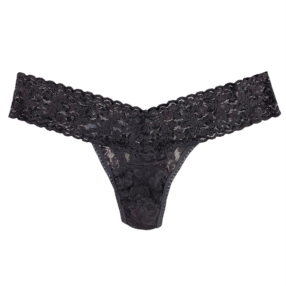 A purple Hanky Panky Signature Lace Low Rise Thong with a stretchy waistband and wide lace sides.