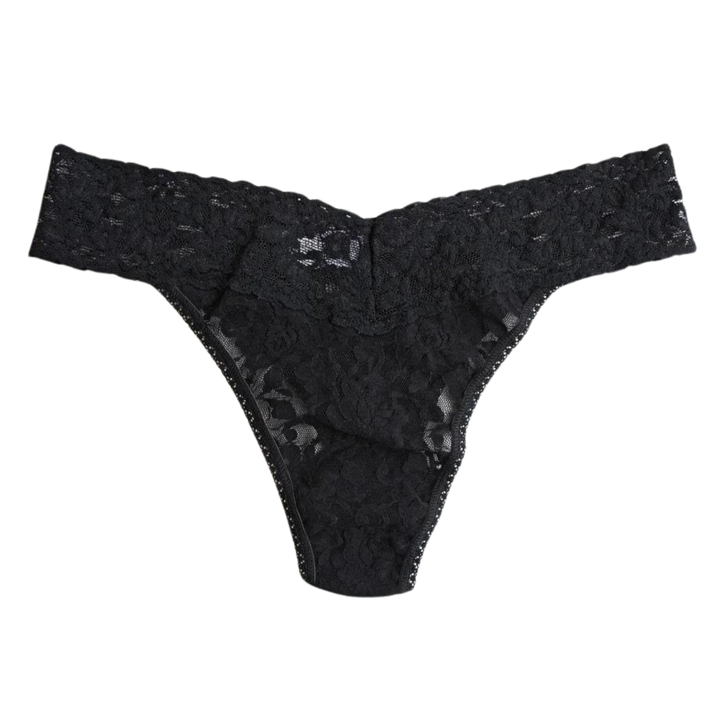 A pink Hanky Panky Signature Lace Original Rise Thong with a lace waistband and sides.