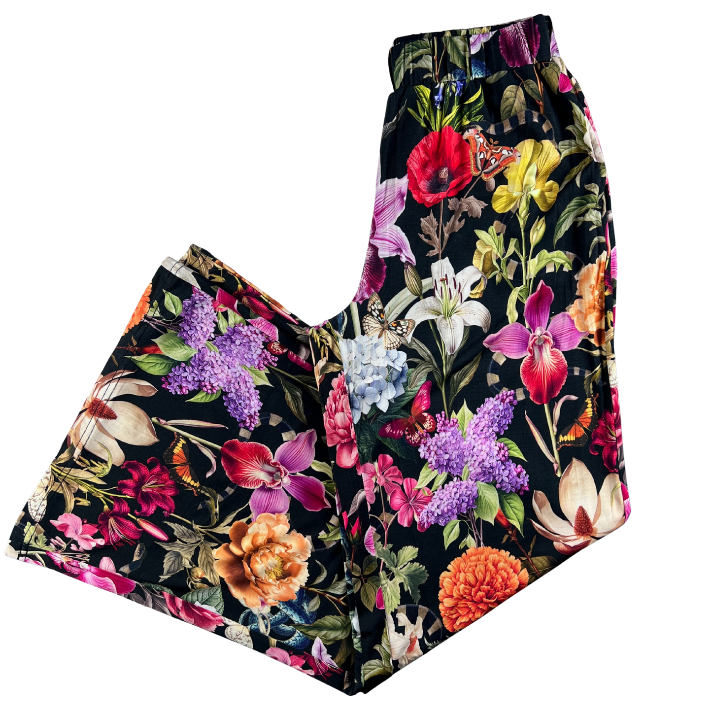 Floral-patterned shorts on a white background