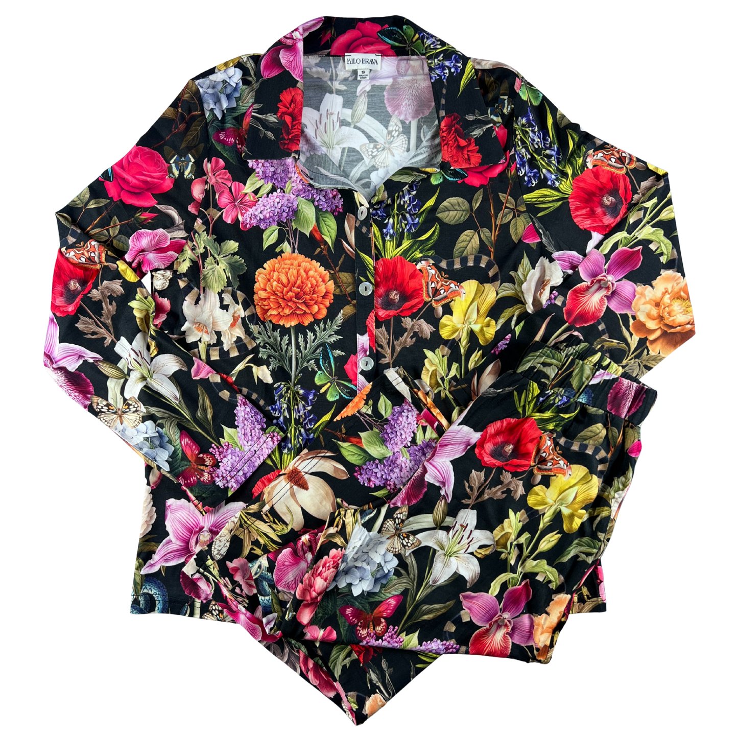 Colorful floral patterned shirt on a white background