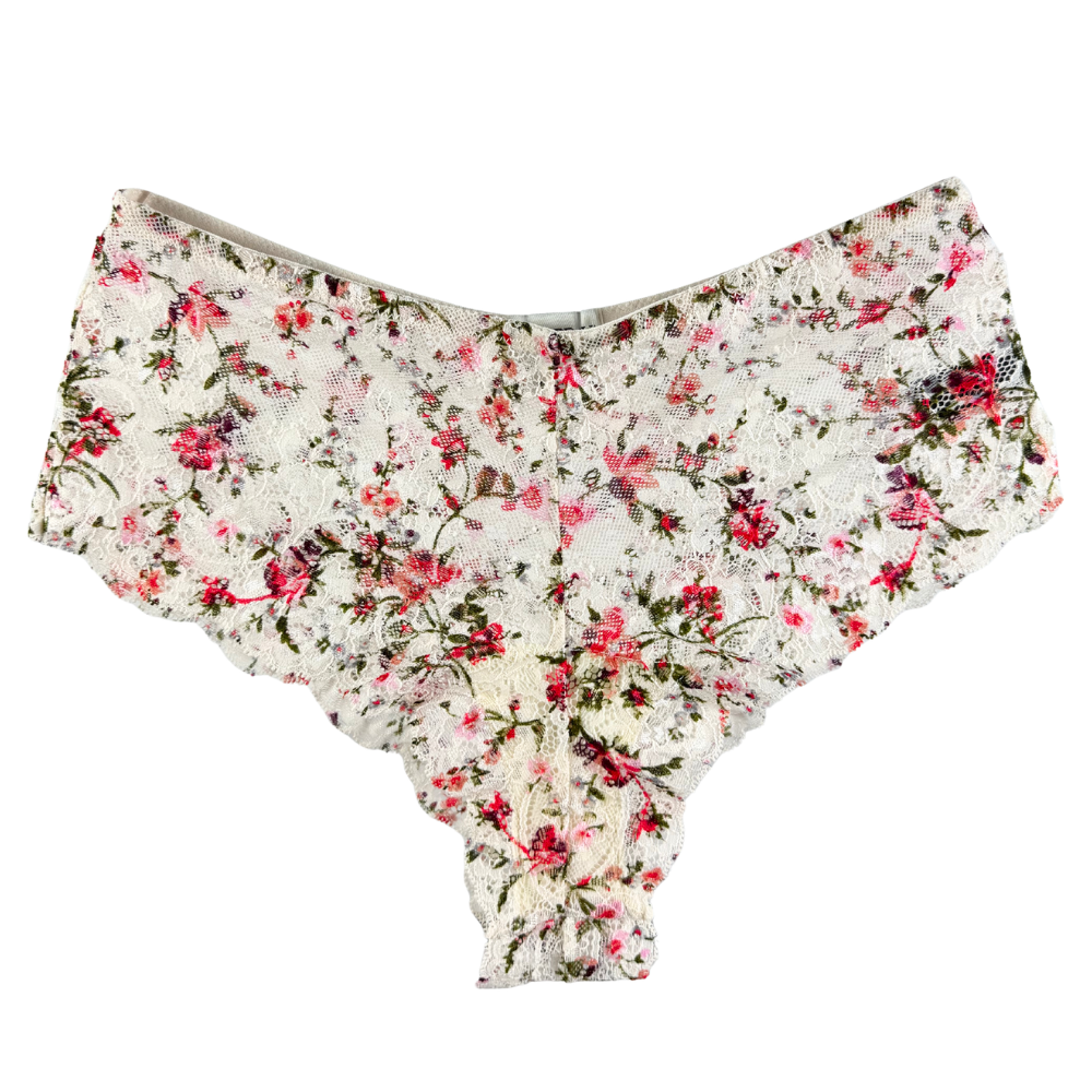 Floral-patterned underwear on a white background