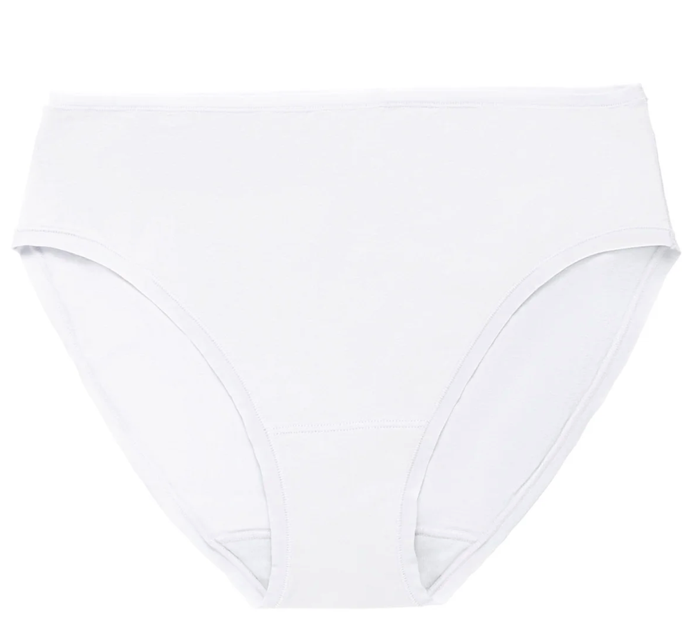 White seamless cotton briefs shown flat against a solid white background.
