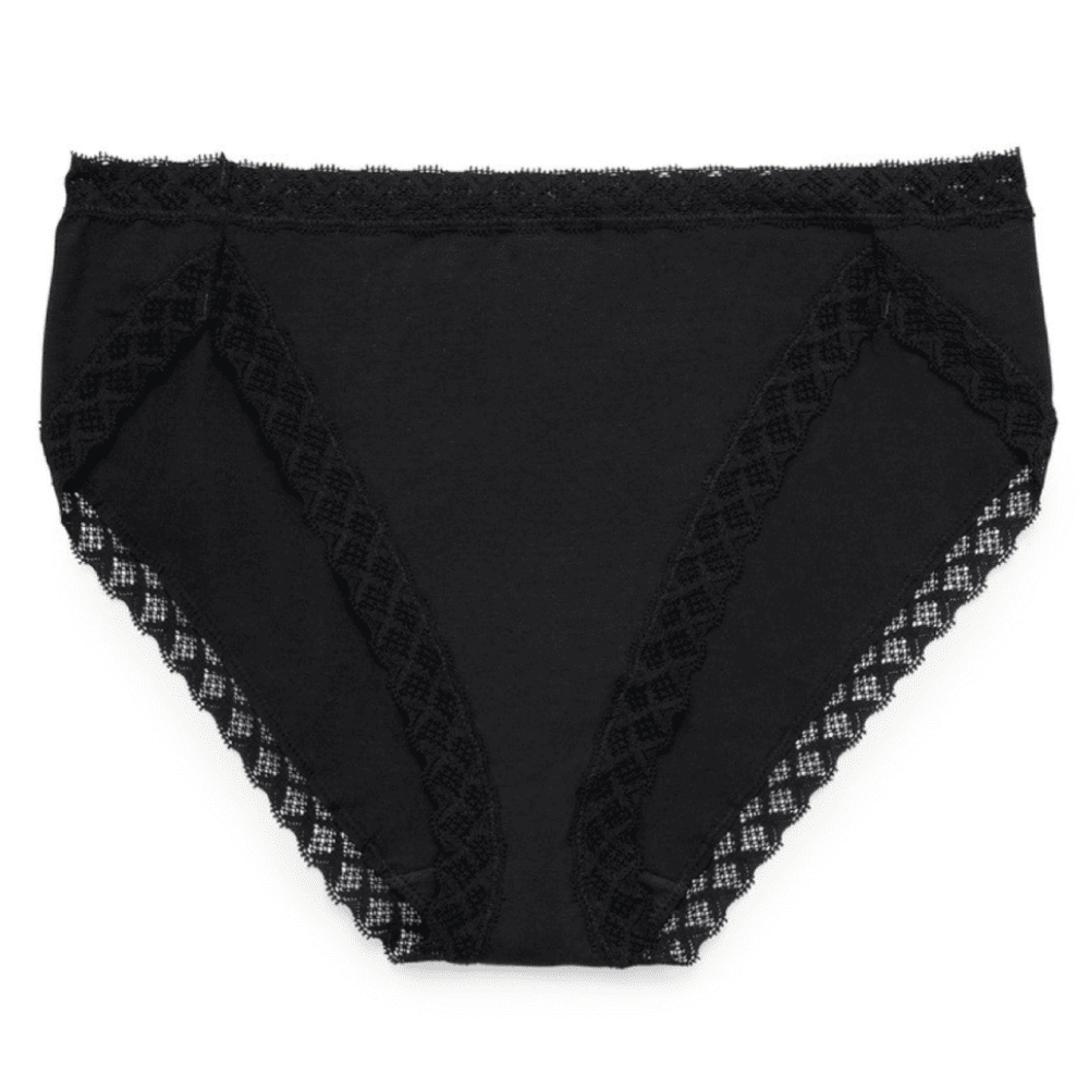 Natori bliss french cut brief in black, front close-up on a white background.