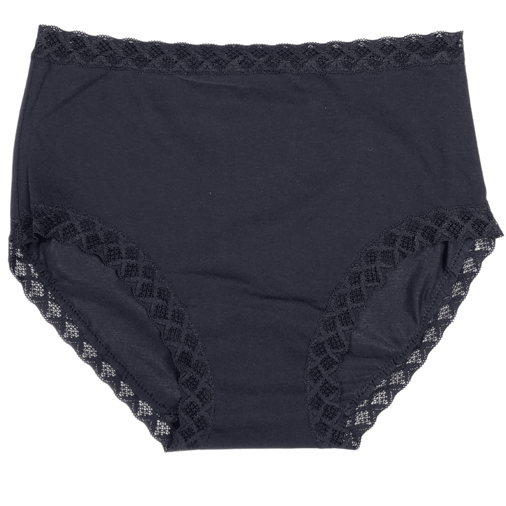 Natori Bliss full brief in black, front view on a white background, close-up.