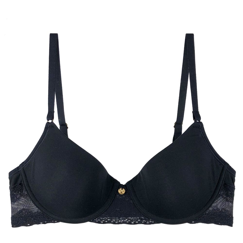 Natori Bliss Perfection contour bra in black, close-up front view on a white background.