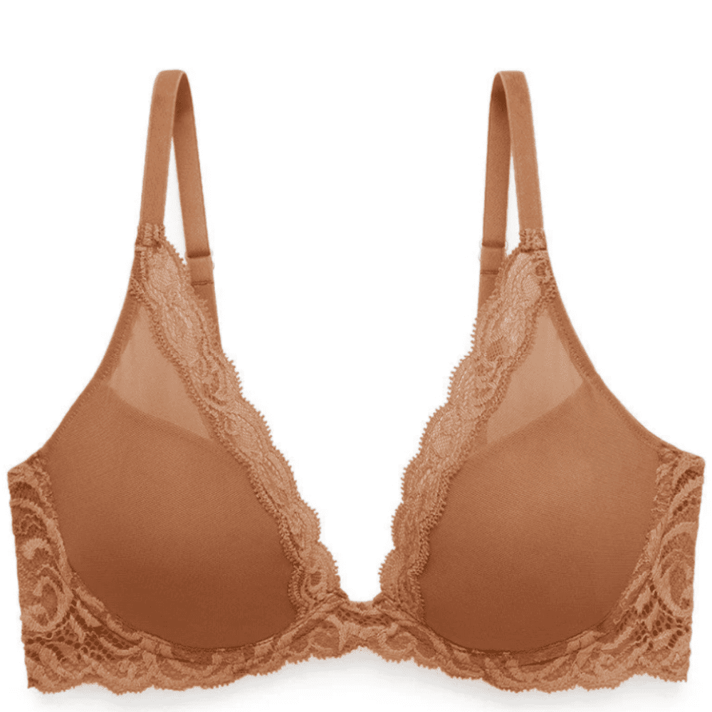 Natori Feathers contour plunge bra in glow, close-up front view on a white background.