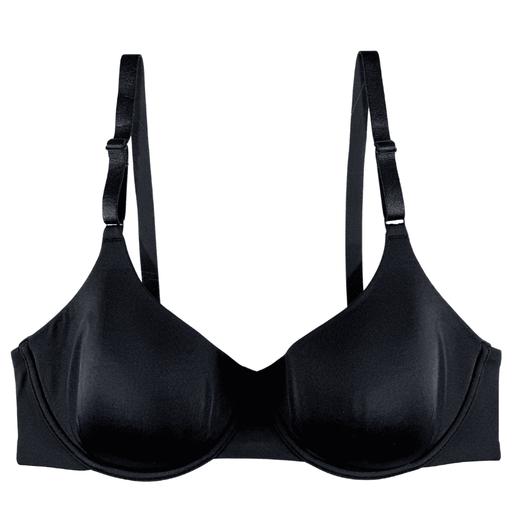 Natori Liquid full fit contour underwire bra in black, close-up front view on a white background.