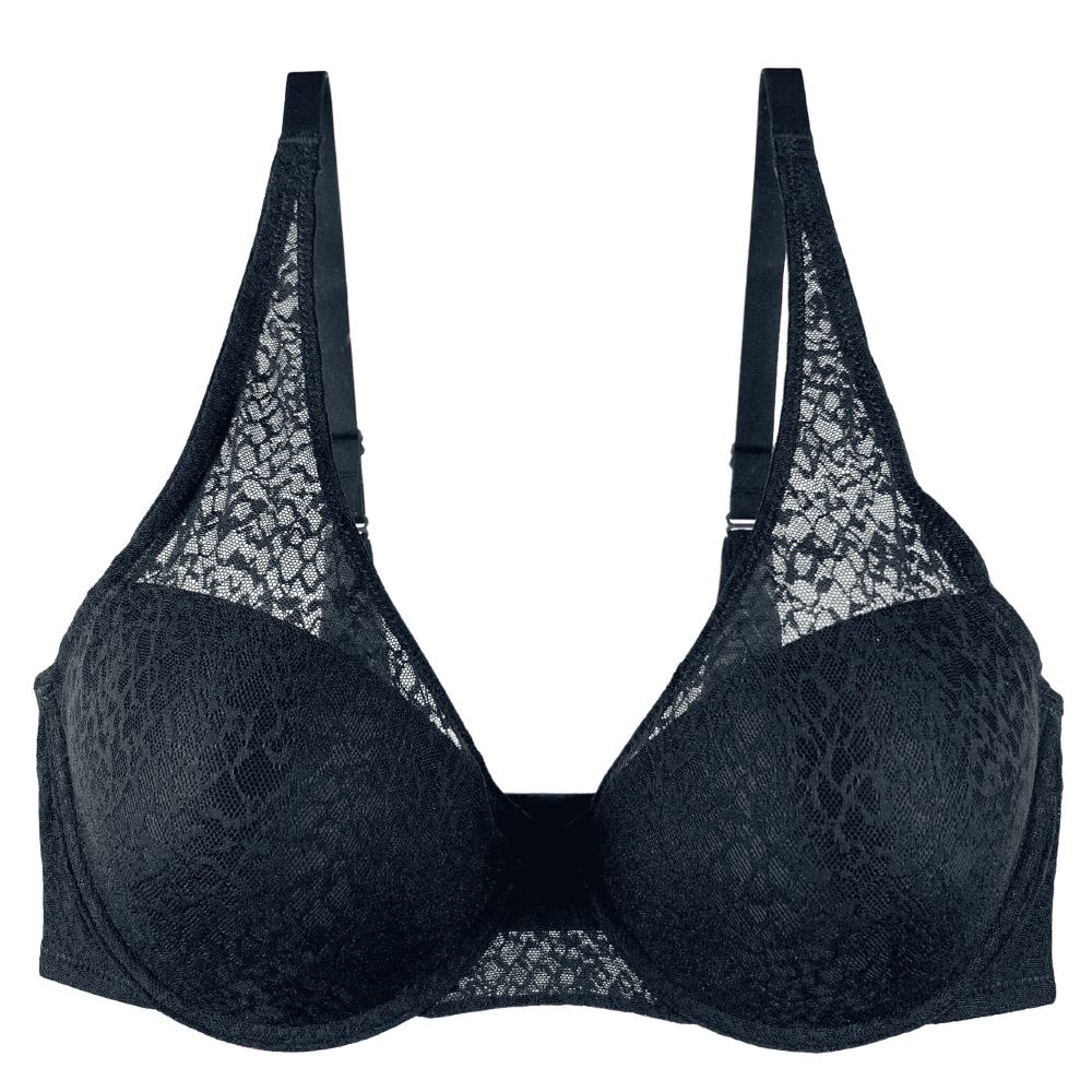 Natori pretty smooth full fit contour underwire bra in black, close-up front view on a white background.