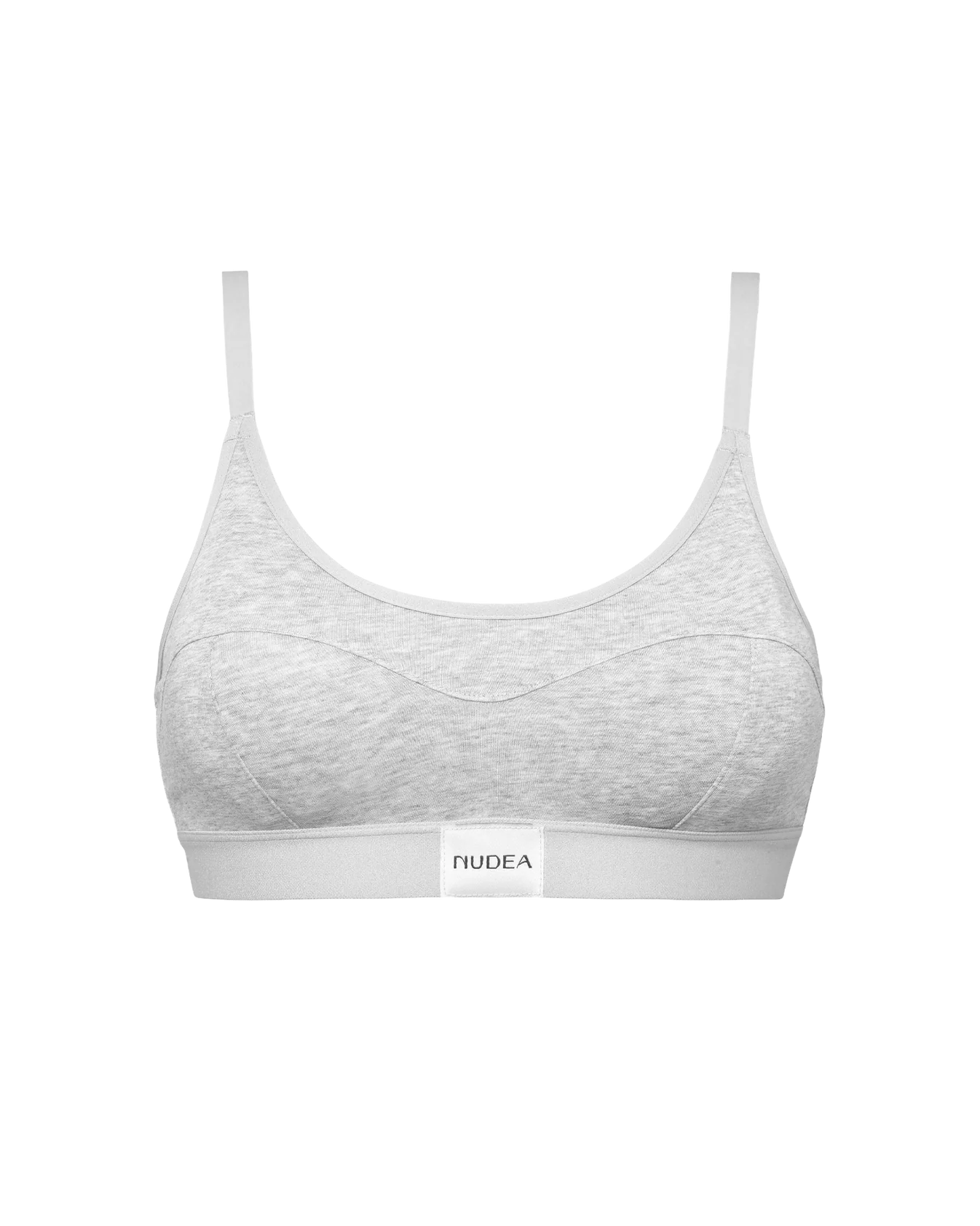 Grey cotton wireless bra against a white background