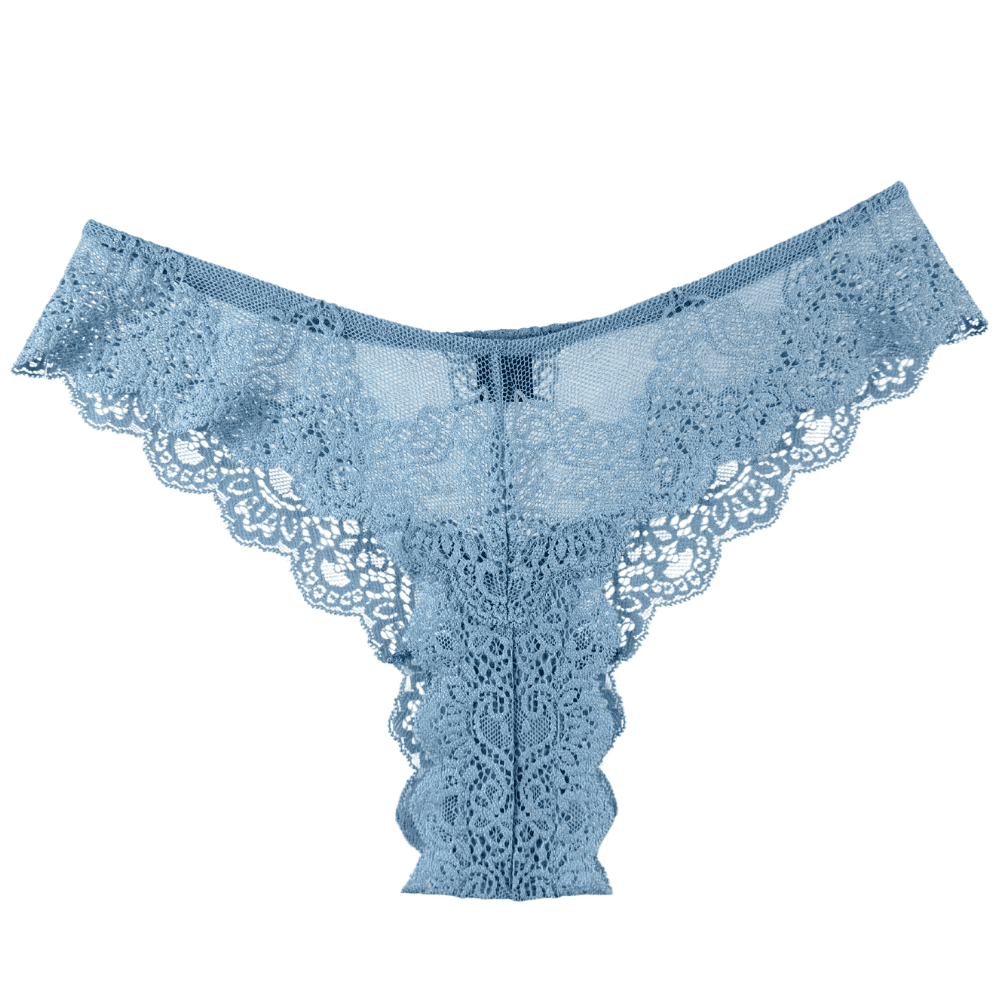 Only hearts so fine lace brazilian bikini in cascade, on a white background, close-up.