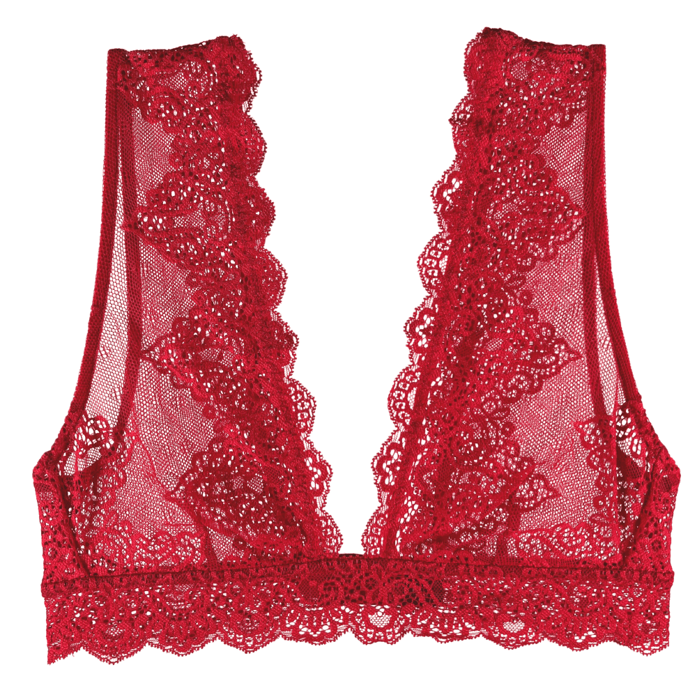 Only hearts so fine lace tank bralette in tango, on a white background, close-up.