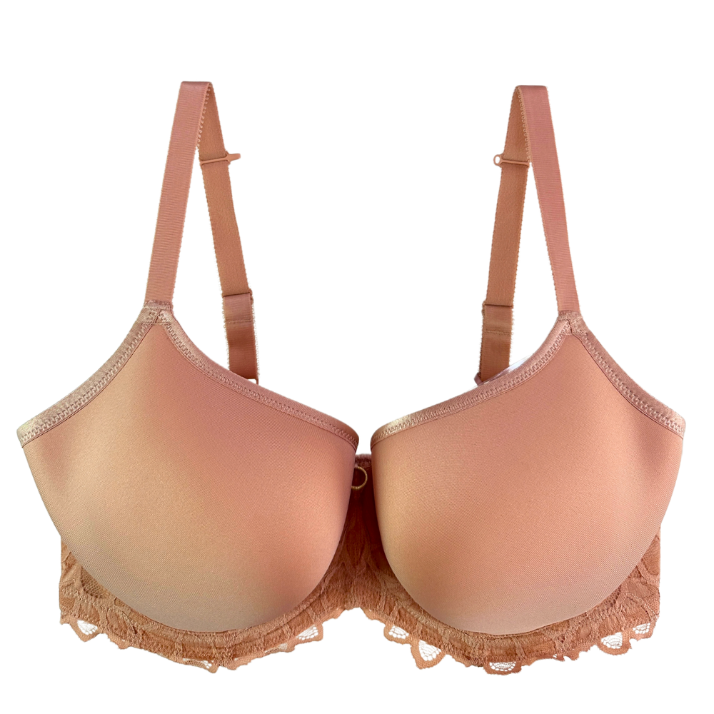Panache spacer underwire bra in warm beige color with lace band against a white background.