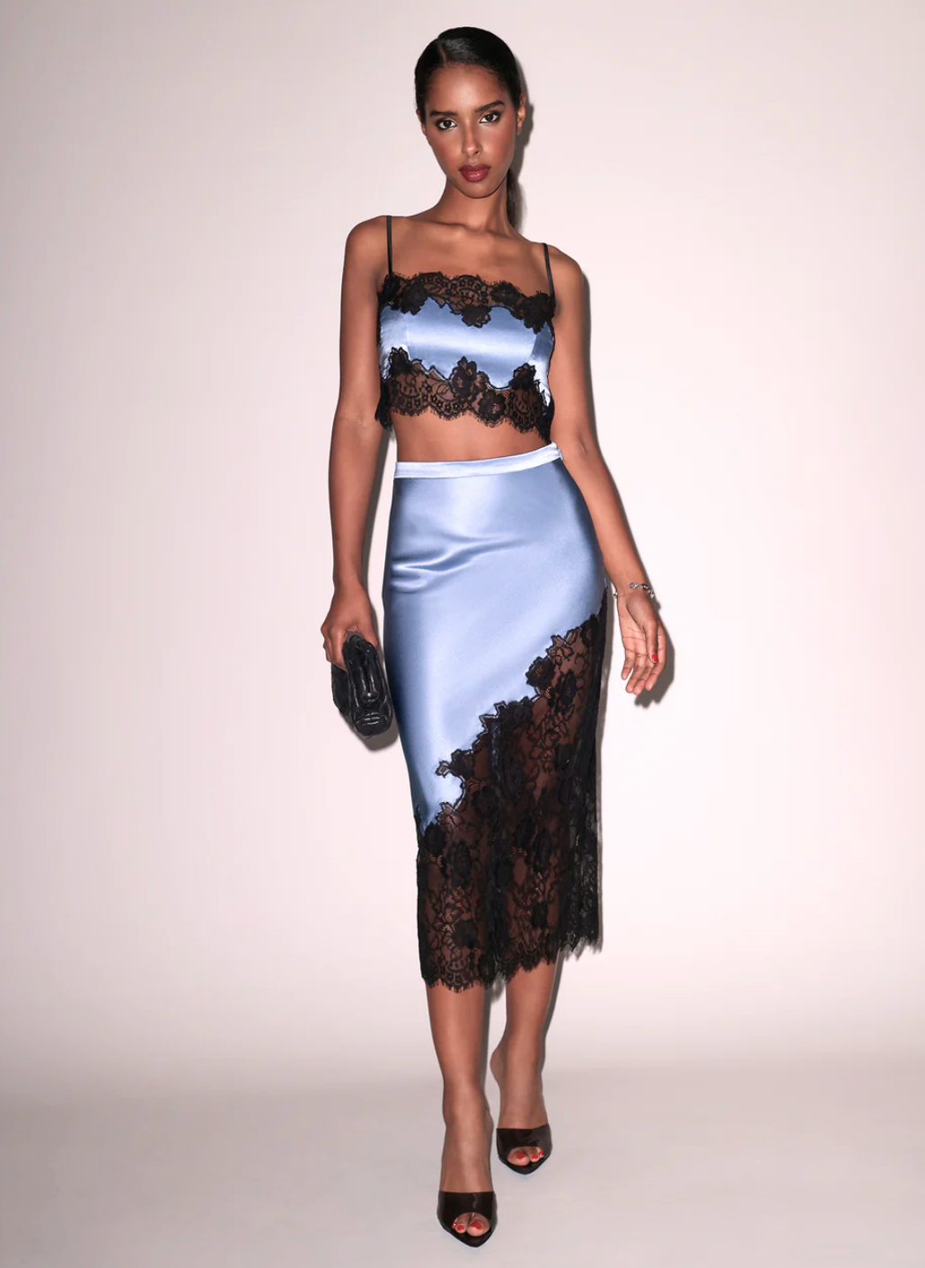 Fleur du Mal Silk and Lace Midi Skirt