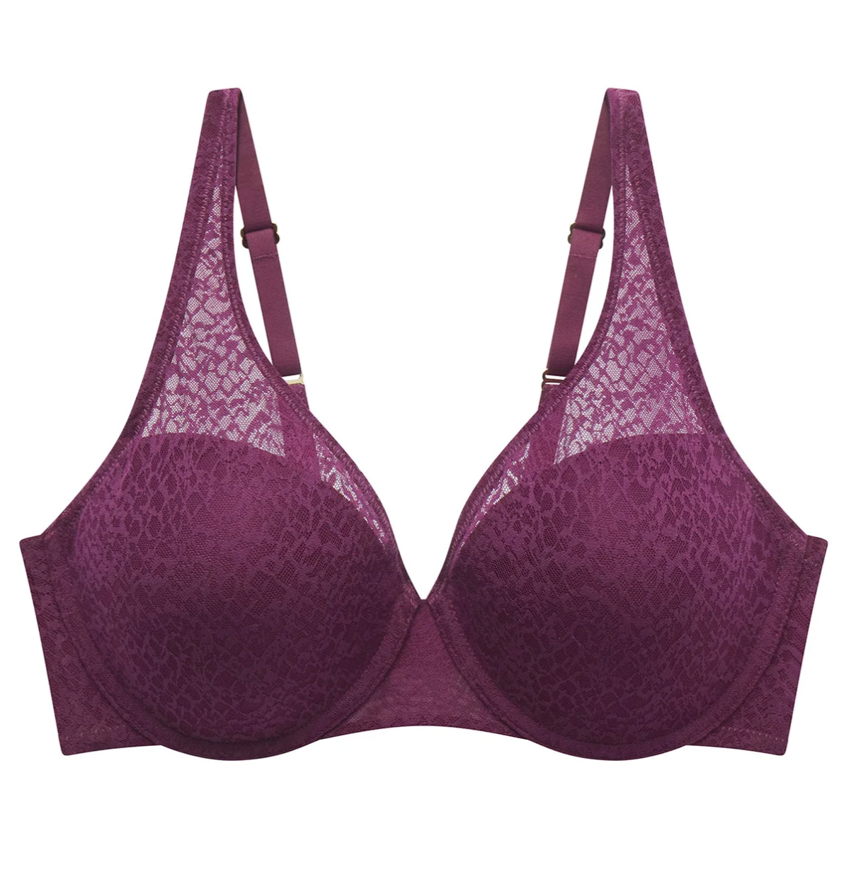 Natori pretty smooth full fit contour underwire bra in dark purple, close-up front view on a white background.