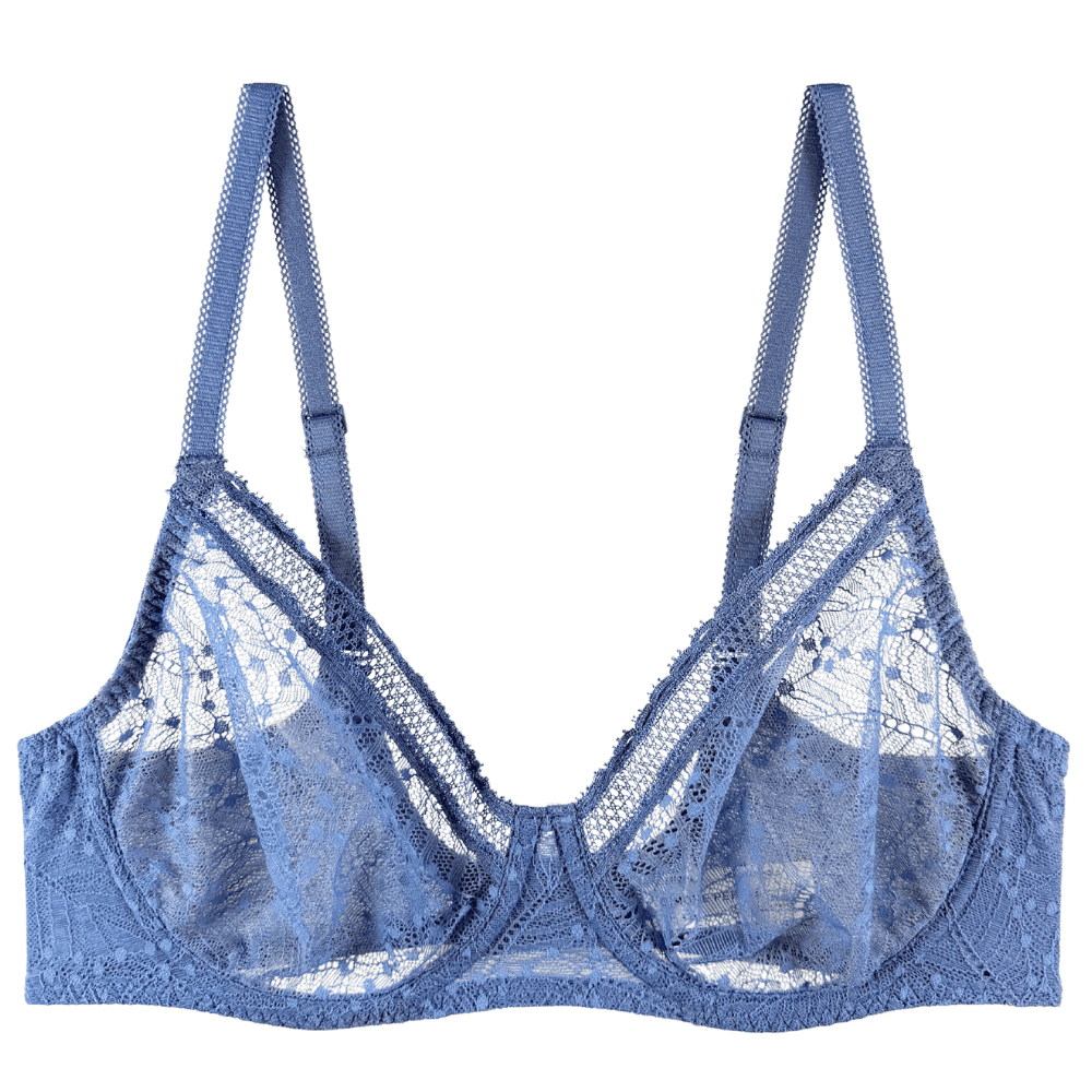 Simone Perele Comete full cup bra in blue chambray, front view on a white background.