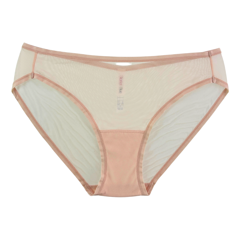 beige mesh underwear against a white background.