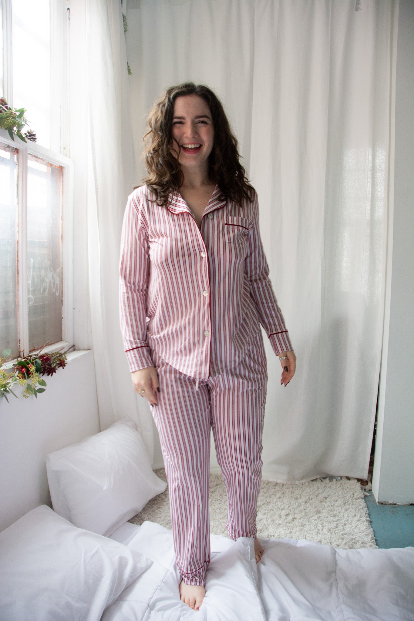 The Cat's Pajamas Holiday Stripe Pima Knit Long Sleeved Pajama